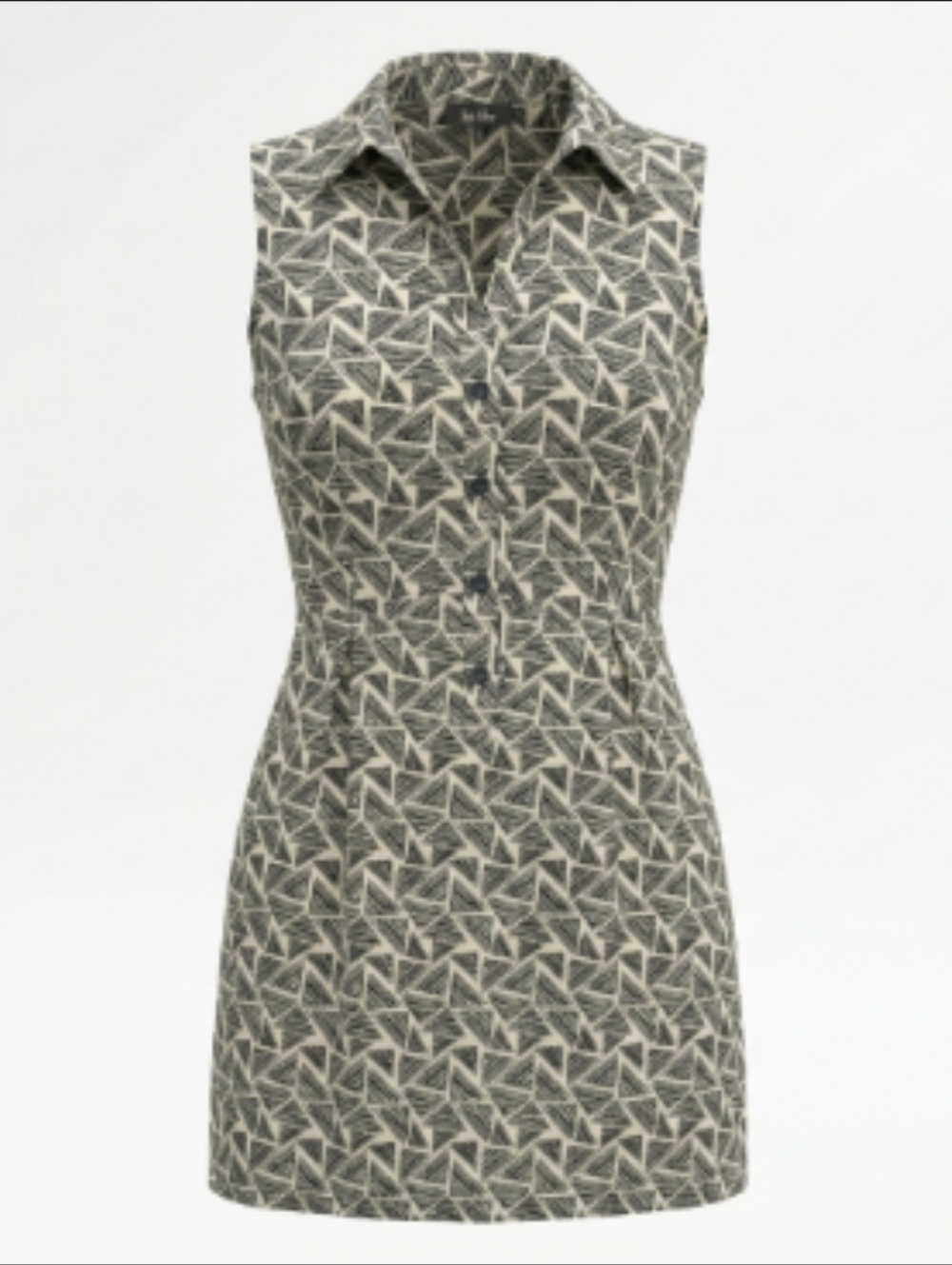 by & by Black and White Geometric Triangle Midi Button-Up Collared Shirt Dress